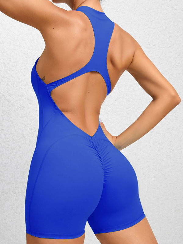 Drune | Enganliegende Reißverschluss-Sport-Yoga-Hosen Pfirsich Hüften Einteiler schnelltrocknend plissierter Fitness-Jumpsuit