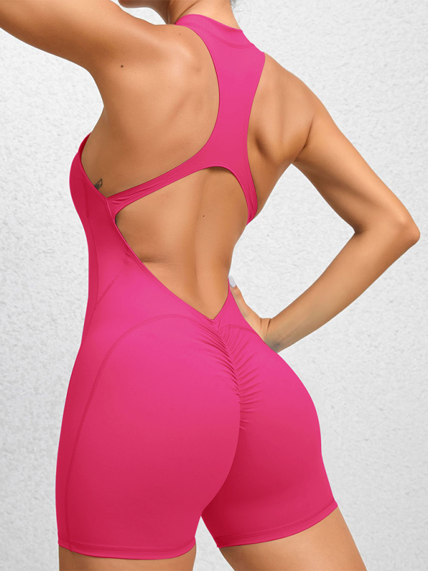 Drune | Enganliegende Reißverschluss-Sport-Yoga-Hosen Pfirsich Hüften Einteiler schnelltrocknend plissierter Fitness-Jumpsuit