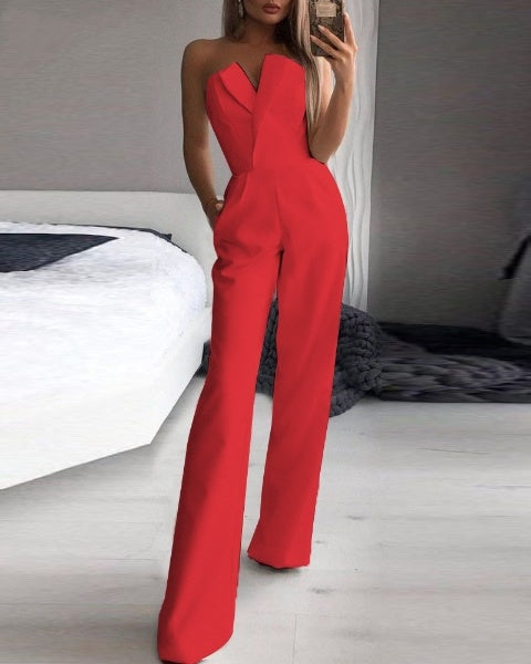 Drune Roter ärmelloser Jumpsuit