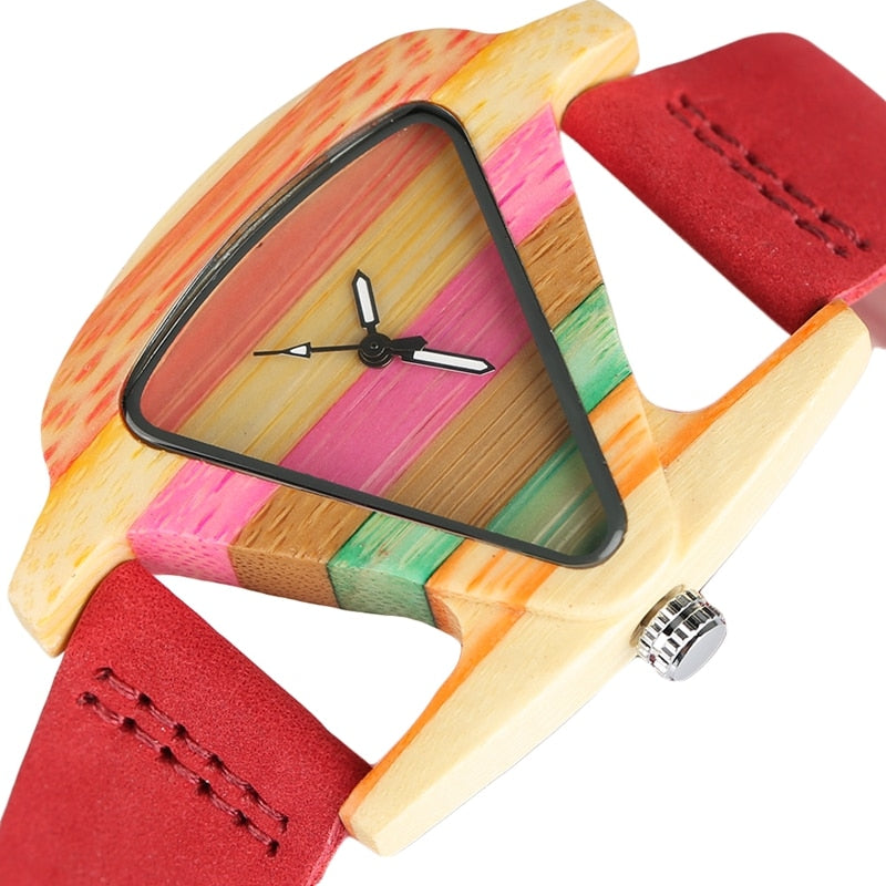 Drune | Farbige Dreieck Bamboo Wood Uhr