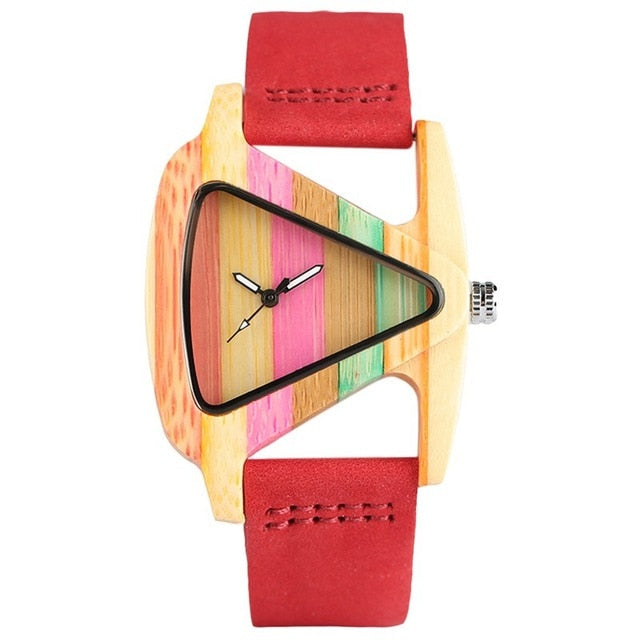 Drune | Farbige Dreieck Bamboo Wood Uhr