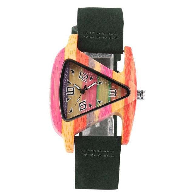 Drune | Farbige Dreieck Bamboo Wood Uhr