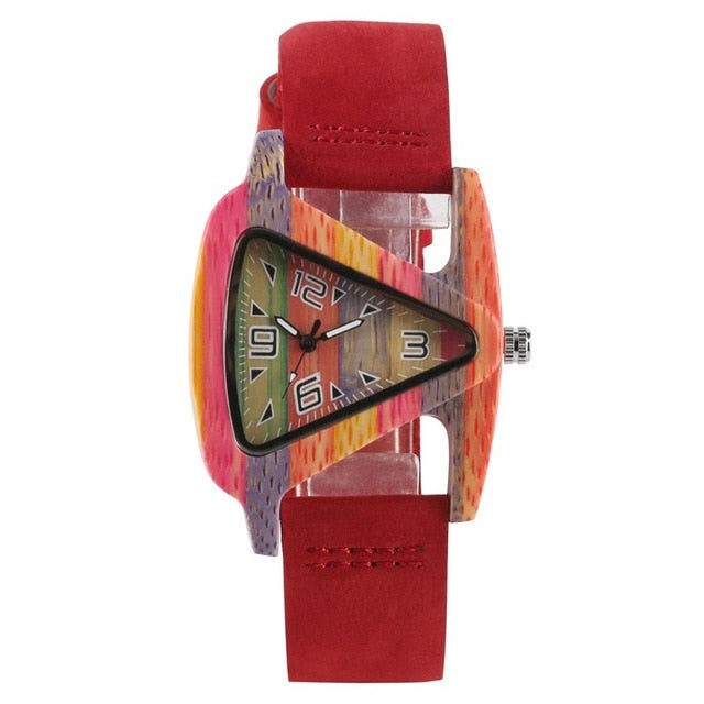 Drune | Farbige Dreieck Bamboo Wood Uhr