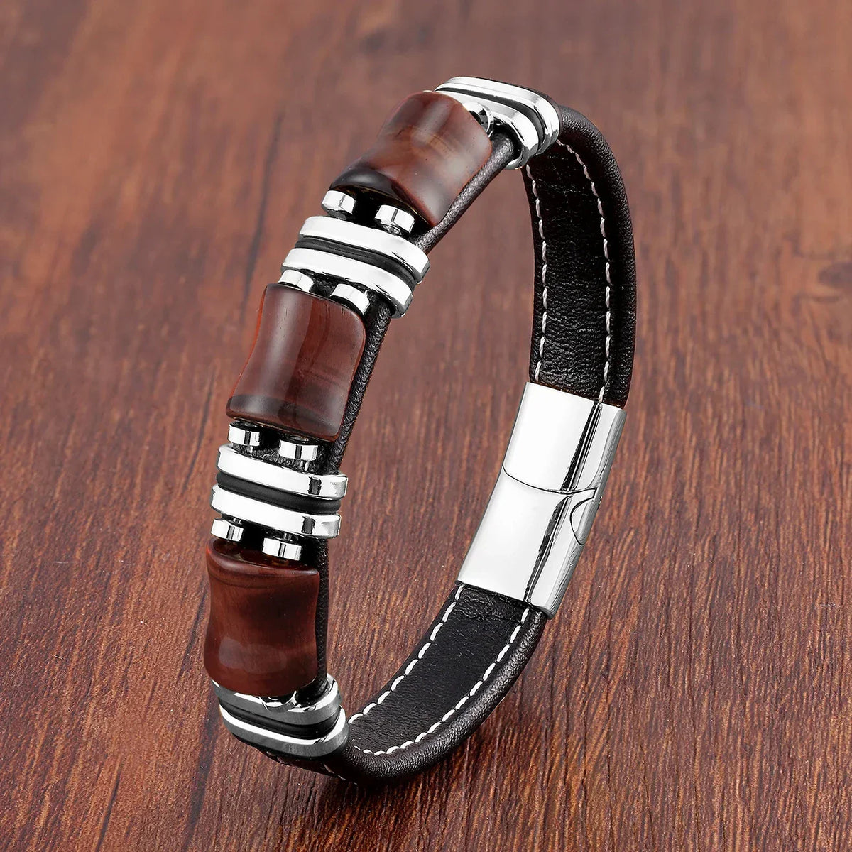 Drune | Tigerauge Naturstein Lederarmband