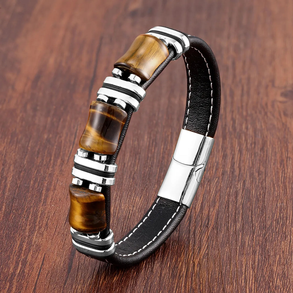 Drune | Tigerauge Naturstein Lederarmband