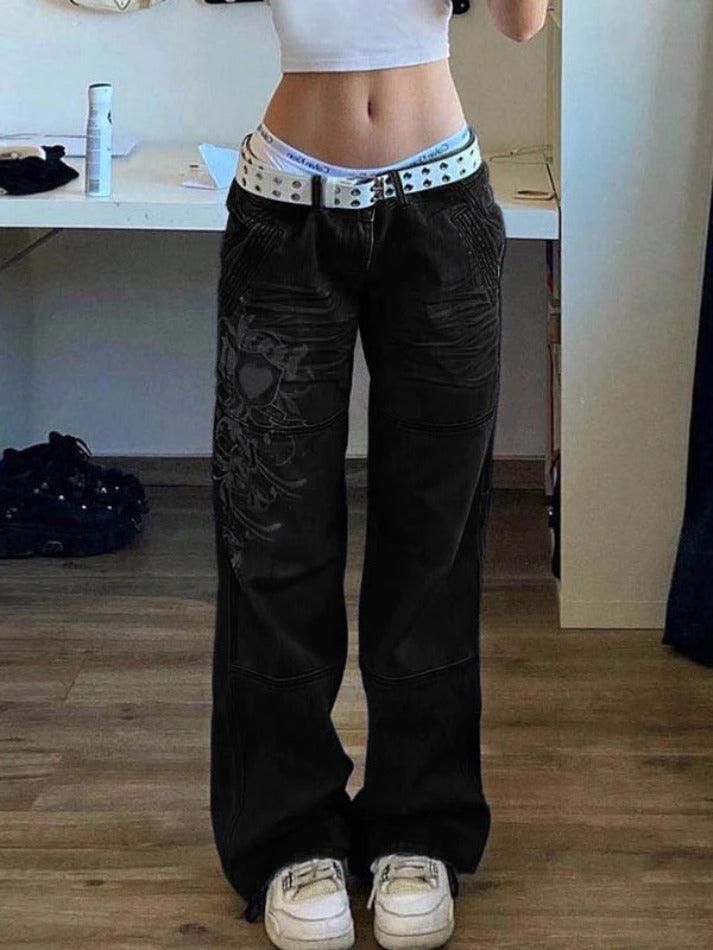 Drune | Gewaschene Herzmuster Cargojeans