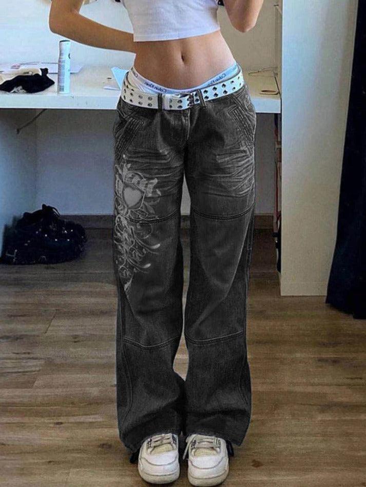 Drune | Gewaschene Herzmuster Cargojeans