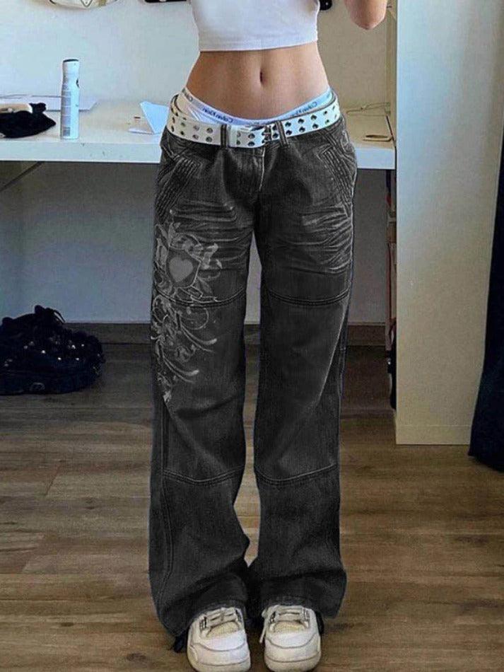 Drune | Gewaschene Herzmuster Cargojeans