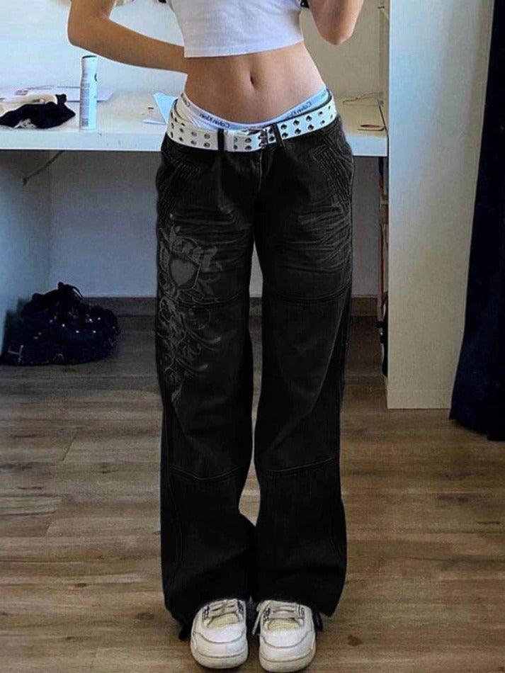 Drune | Gewaschene Herzmuster Cargojeans
