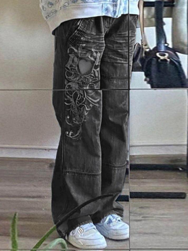 Drune | Gewaschene Herzmuster Cargojeans