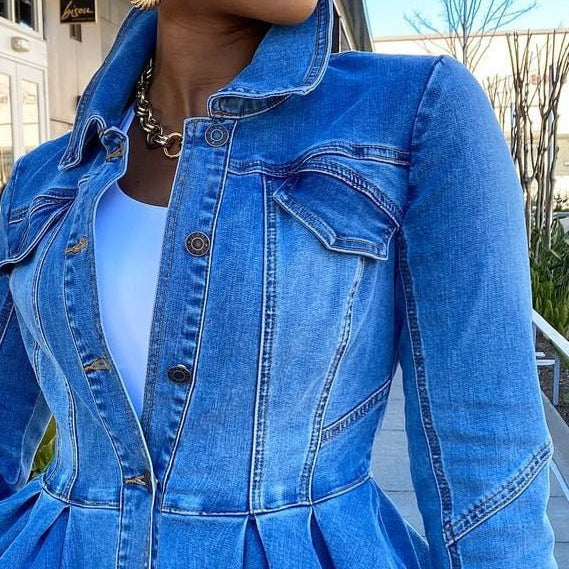 Lore Voss| Giacche da donna con bottoni, volant e maniche lunghe in denim