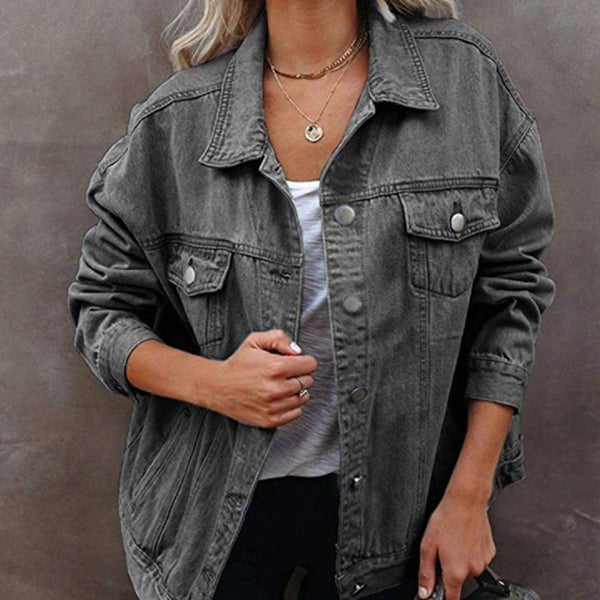 Lore Voss | Giacche da donna a tinta unita con tasche a patta e bottoni, giacca in denim